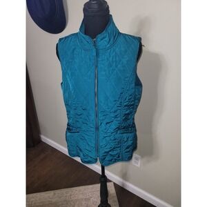 Talbots Petites Quilted Fleece Lined Vest Teal Blue Diamond‎ Stitch MP